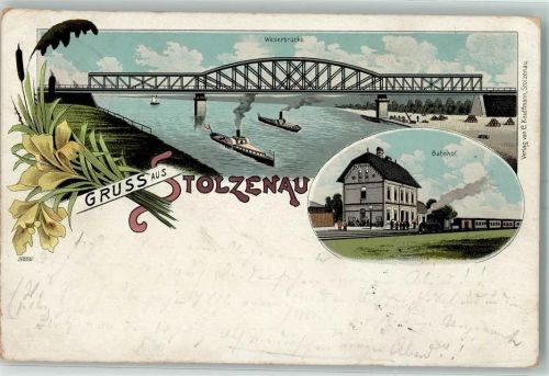 Stolzenau 1900 Weserbrücke Bahnhof