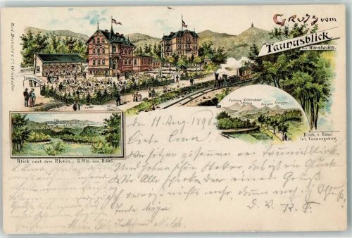 Wiesbaden 1898 Blick zum Rhein Gasthaus Taunusblick