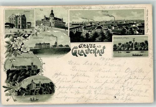 Glauchau 1900 Bahnhof Post Wehrdigt Gründelteich-Anlagen Schlachtviehhof Schloss Vorderglauchau Schloss Hinterglauchau