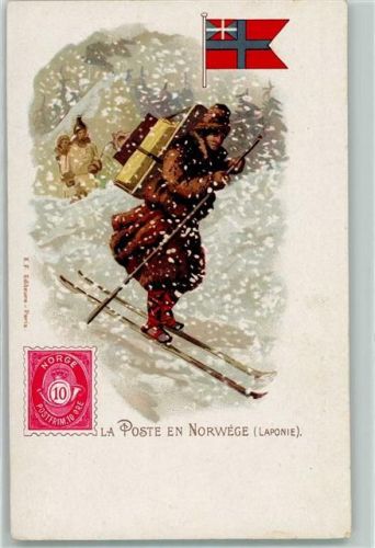 La Poste en Norwege Laponie Skifahrer Winter