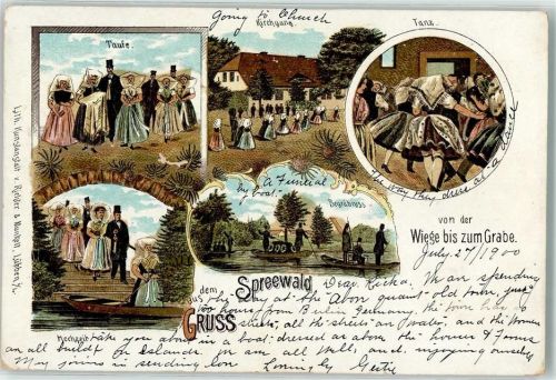 Lübbenau 1900 Taufe Tanz Hochzeit Begräbnis von der Wiege bis zum Grabe Ort lt. Stempel