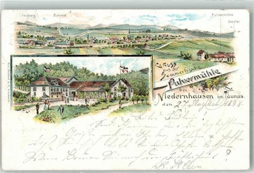 65527 W6272 Niedernhausen , Taunus 1898 Lithographie Sommerfrische Pulvermühle
