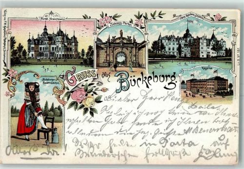 Bückeburg 1901 Fürstl. Neues Palais Schloss-Portal Fürstl. Resindenz-Schloss Kaserne Bückeburger Bauernmädchen Tracht