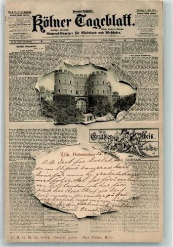 W5021 Köln Altstadt-Süd 101 Kölner Tageblatt Hahnentor Passepartout Zeitung 1901 Zeitungs AK