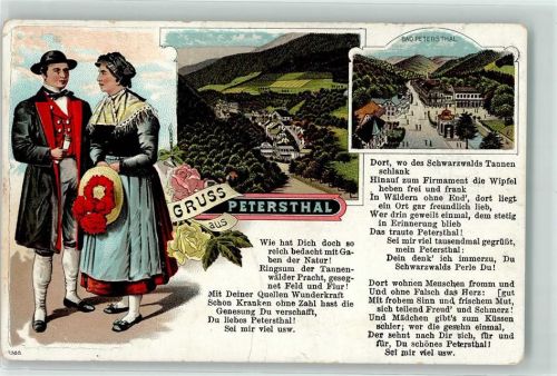 72250 W7605 Bad Peterstal - Badisches Trachtenpaar Tabakspfeife Gedicht