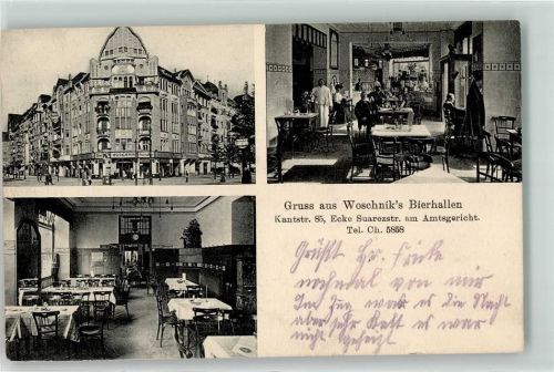 10115 W1000 Charlottenburg 1917 - Woschnik's Bierhallen Gastraum Bahnpost Berlin-Hannover Zg. 6 Ort handschriftlich