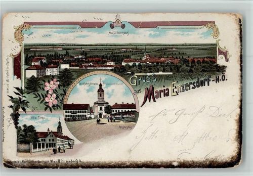 Maria Enzersdorf Gruss aus - Wallfahrtsort - Villa Tirka AK Verlag Schwidernoch - Einknick oben , Eckknick