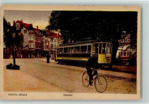 Moers 1921 Schöne Aufnahme von der Straßenbahn, Fahrrad am Steintor AK