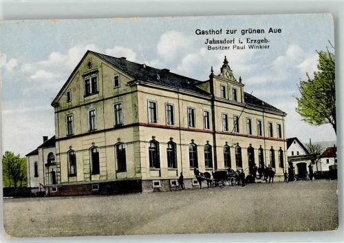 09387 O9152 Jahnsdorf 1920 - Bahnpost Chemnitz Stollberg Zug 1802 12.10.20 Gasthaus zur grünen Aue