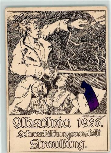 Straubing 1926 Absolvia Lehrerbildungsanstalt Wappen sign. A. Niedermayer Abituria