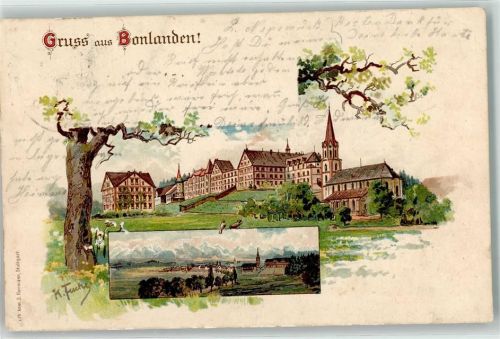 88450 W7951 Bonlanden , Kr Biberach an der Riß 1905 Lithographie / Künstlerkarte Kloster Bonlanden sign. K. Fuchs