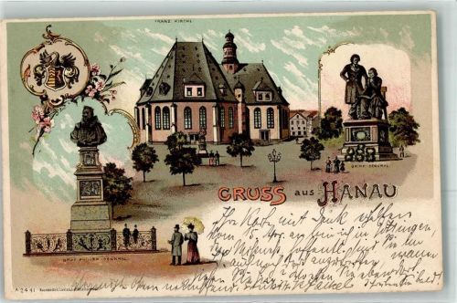 Hanau 1901 Franz. Kirche Grimm Denkmal Graf Philipp Denkmal