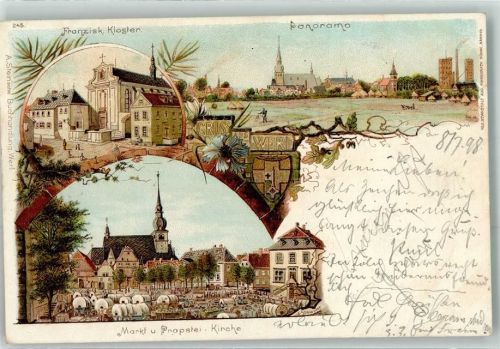 Werl 1898 Franzisk. Kloster Markt Propstei Kirche Wappen sign. A. Stampfer