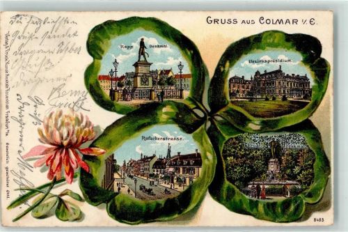 68000 Colmar Kolmar 1906 Prägedruck Rapp Denkmal Bezirkspräsidium Rufacherstraße Bruat Denkmal Kleeblatt Lithographie