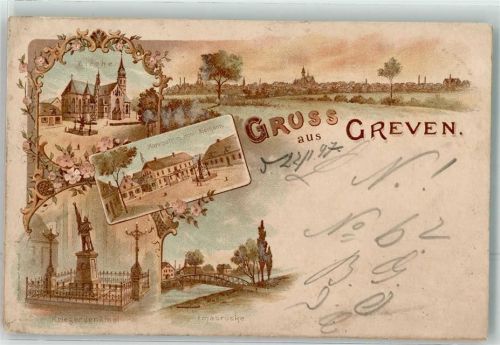 Greven 1897 Marktplatz Kirche Kriegerdenkmal
