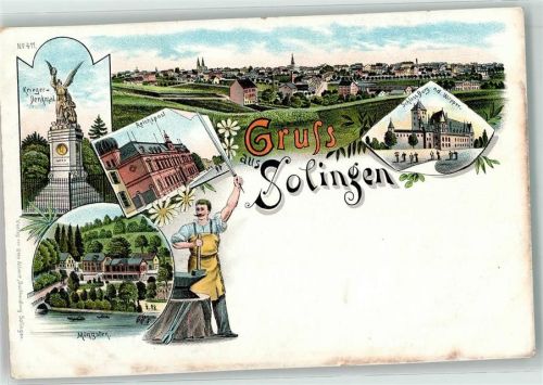 Solingen Kriegerdenkmal Schloss Burg an der Wupper Reichspost Müngsten Ruderboot Kirche Mann Hammer Schwert Schmied Gruss Blumen