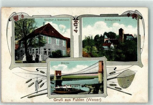 Fuhlen Gasthaus J. Siekmann Schaumburg Brücke Boot