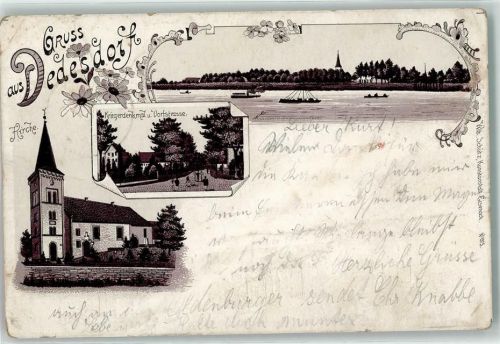 Dedesdorf 1903 Kirche Kriegerdenkmal u. Dorfstraße Lithographie