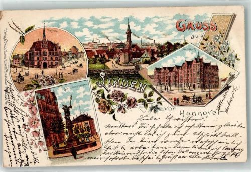 Linden 1904 Rathaus Marktbrunnen Neuer Markt Lithographie