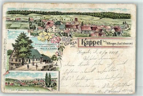 Kappel 1902 Gasthaus-Sägemühle zum Goldenen Löwen Litho