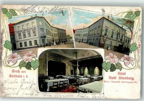 04643 O7230 Geithain 1908 Gebrauchsspuren Hotel Altenburg Speisesaal