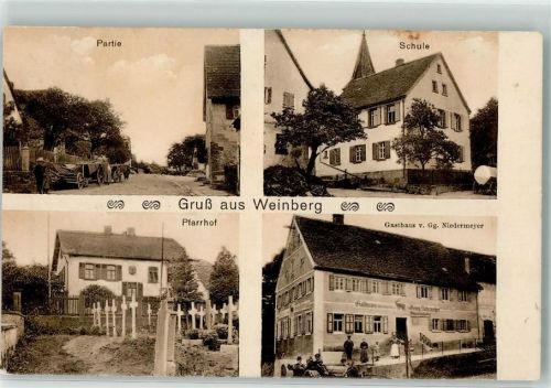 Weinberg 1916 Schule Pfarrhof Friedhof Gasthaus Niedermeyer