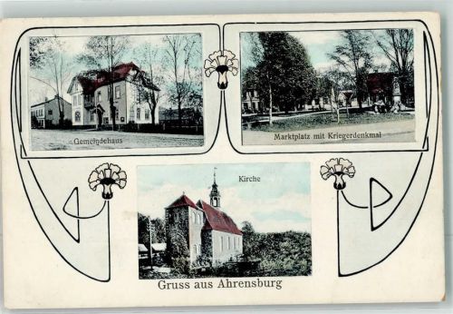 Ahrensburg 1911 Gemeindehaus Marktplatz Kriegerdenkmal
