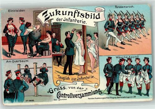 1909 Zukunft der Infanterie Musterung der Frauen Verlag Fentzke Nr. 2822 Erotik