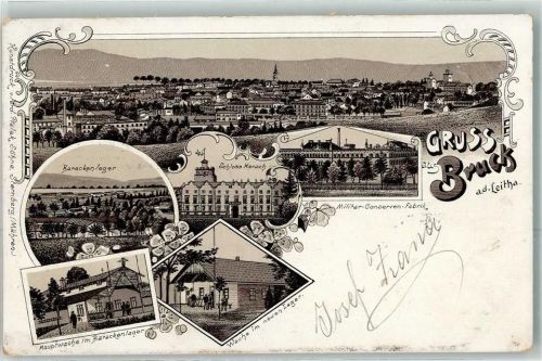 Bruck 1898 Schloss Marbach Hauptwache im Barackenlager Militär Conserven Fabrik