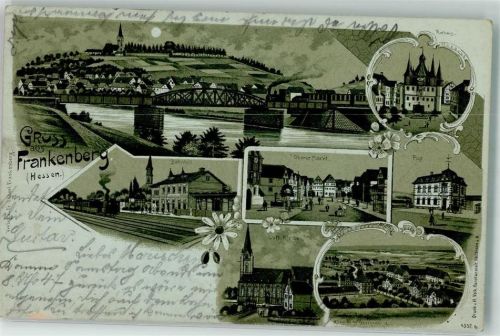 Frankenberg 1901 Rathaus Bahnhof Oberer Markt Luth. Kirche Post Bahnpoststempel