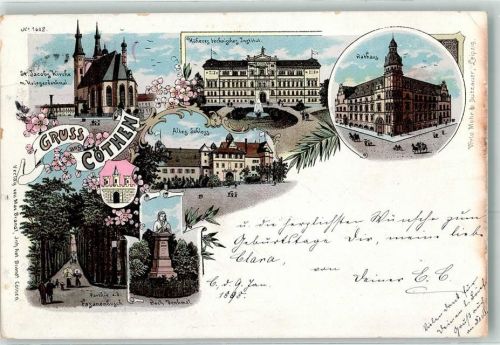Cöthen 1898 Höheres technisches Institut Rathaus Altes Schloss Bach Denkmal