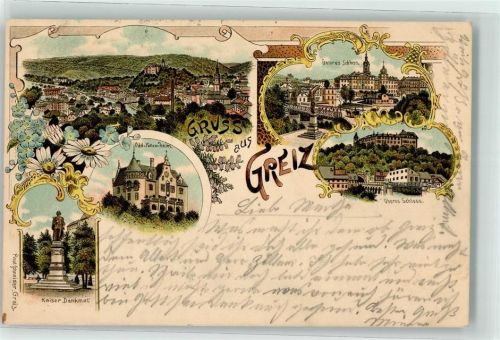Greiz 1901 Odd-Fellow-Heim Kaiser-Denkmal Unteres Schloß Oberes Schloß