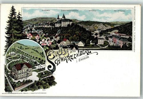 Schwarzenberg Galgenberg Todtenstein Haushaltungsschule Lithographie