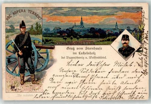 Wolfenbüttel 1914 Sternhaus in Lechelnholz NEC ASPERA TERRENT Uniform Geschütz sign. HL