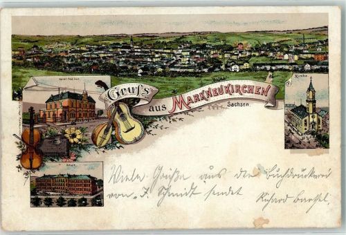 Markneukirchen 1903 Kaiserl. Postamt Kirche Schule Gitarre