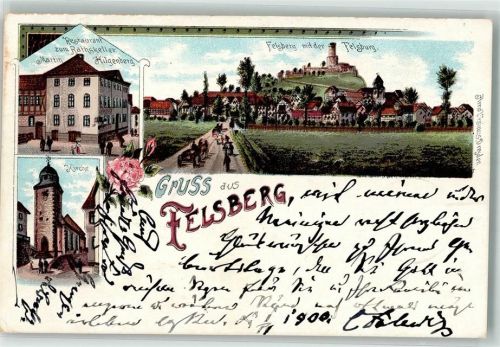 Felsberg 1900 Felsburg Gasthaus zum Rathskeller Kirche