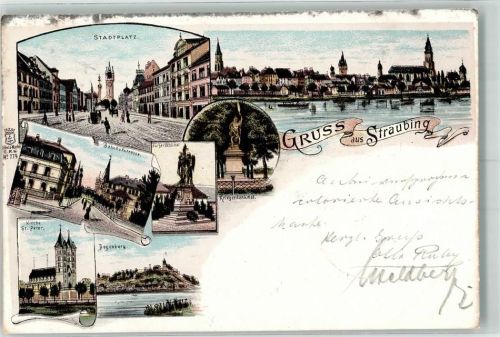 Straubing 1899 Stadtplatz Bürgerdenkmal Bogenberg Kirche St. Peter