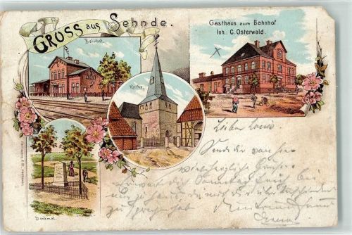 Sehnde 1897 Bahnpost Lehrte Nordstemmen Zug 0 25.11.97 Bahnhof Kirche Denkmal Gasthaus zum Bahnhof