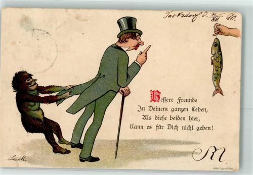 1890 Fisch Affe Mann Zylinder