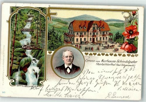Oberbühlertal 1903 Kurhaus Schindelpeter Besitzerportrait Gertelbachfälle