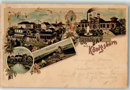59423 W4750 Königsborn 1898 Lithographie Gradirwerke Kurhaus Badehaus Teich