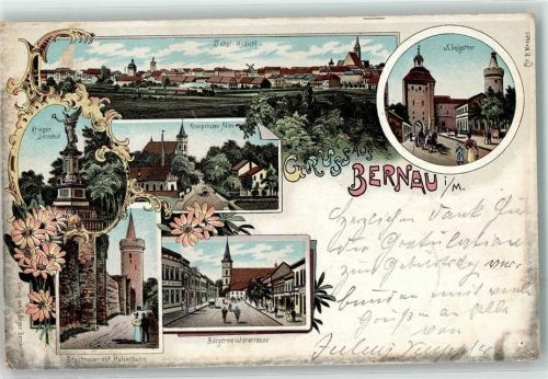 Bernau 1900 Kriegerdenkmal Kronprinzen Allee Bürgermeisterstraße Stadtmauer Pulverturm Königstor