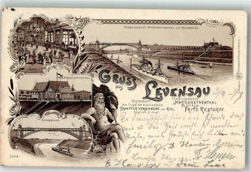 24161 W2303 Levensau 1897 Lithographie Vorläufer Etablissement Margarerhenthal Saal Hochbrücke Vater Rhein