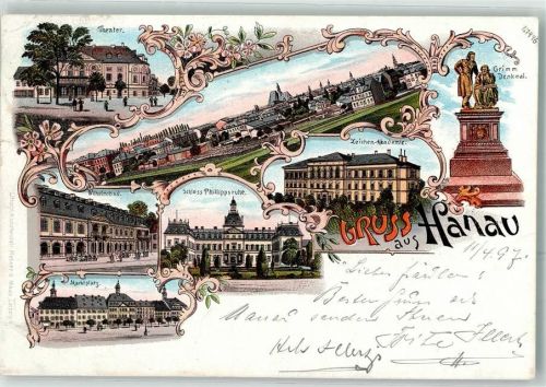 Hanau 1897 Theater Wilhelmsbad Schloss Phillippsruh Marktplatz Grimm Denkmal