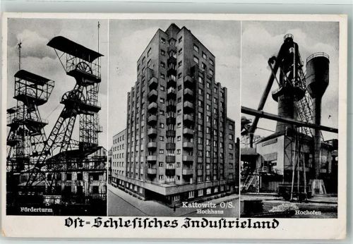 Kattowitz 1941 WK II Zeche Förderturm Hochofen Hochhaus Stauchungen