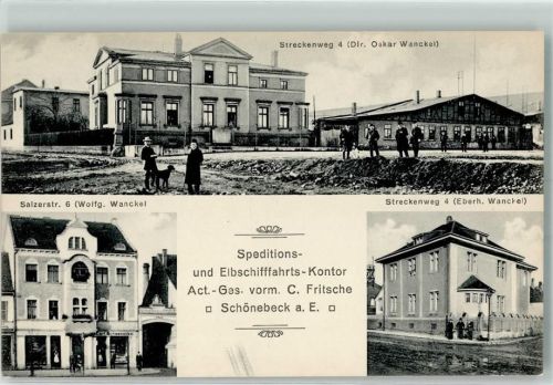 Schönebeck Speditions- und Elbschifffahrts- Kontor Act.-Ges. vorm. C. Fritsche Streckenweg 4 Salzerstraße 6 Wolfg. Wanckel