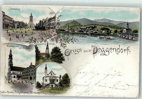 Deggendorf 1898 Stadtplatz Gnadenkirche Kloster Pfarrkirche Geyersberg Kirche