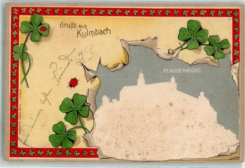 Kulmbach 1900 Plassenburg Kleeblätter Marienkäfer Passepartout