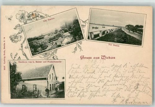 27793 W2878 Wiekau 1899 Gebrauchsspuren Der Damm Gasthaus Kaiser Posthilfestelle Fahrräder Garten