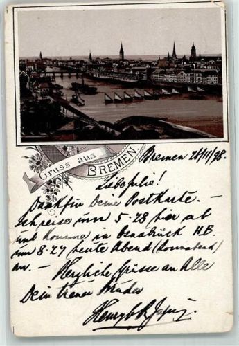 28195 W2800 Bremen 1898 Gebrauchsspuren Vorläufer Weser Weserbrücke Lithographie
